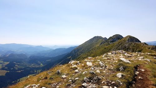 Scenic view of mountains against clear sky