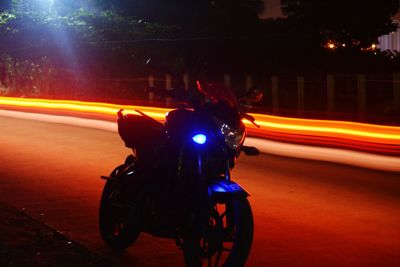 Light trails on road at night