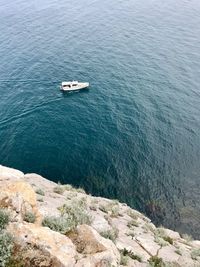 High angle view of sailboat on sea