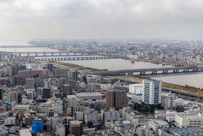 High angle view of cityscape against sky