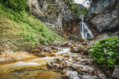 Stierlochbach waterfall. wild river landscape in austrian alps.