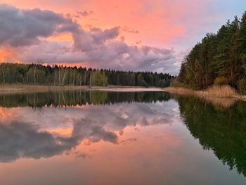 Scenic view of lake against sky during sunset