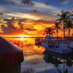 Reflection of clouds in sea at sunset