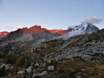 Scenic view of snowcapped mountains against sky