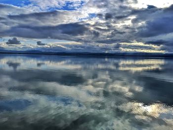 Scenic view of sea against cloudy sky