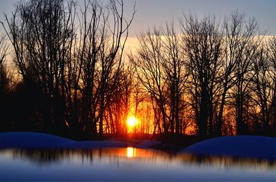 Scenic view of lake against sky during sunset