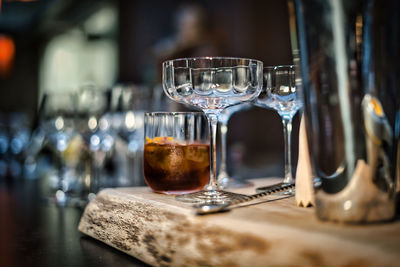 Close-up of beer glass on table