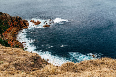 High angle view of rocks on beach