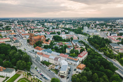 High angle view of cityscape against sky