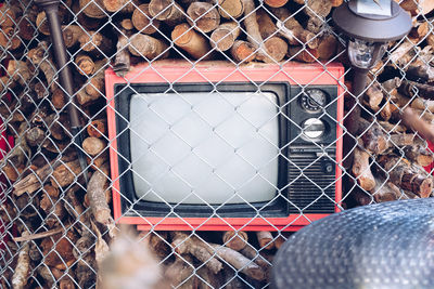 Old retro vintage tv television decorating with tree branch