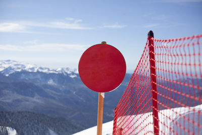 Warning on mountain. sign on mountain about danger of descent. 