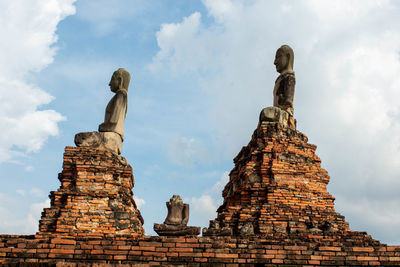 Low angle view of statue of temple against cloudy sky