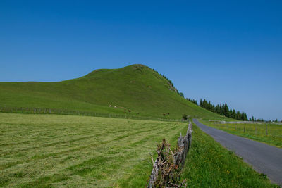 Scenic view of land against clear blue sky