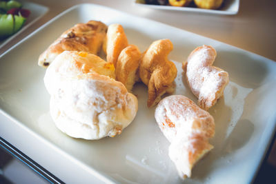 High angle view of dessert in plate on table