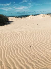 Sand dunes in desert against sky