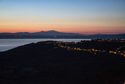 Scenic view of lake at sunset