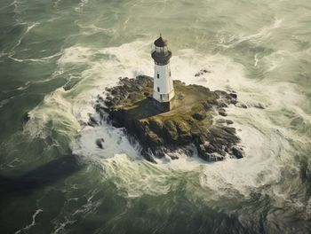 Cropped image of lighthouse by sea