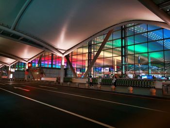 View of railroad station platform at night