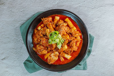 High angle view of food in bowl on table