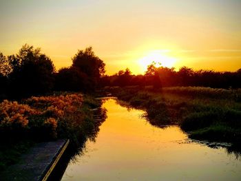 Scenic view of lake against sky during sunset