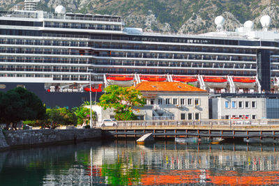 Moored cruise liner . luxury cruise liner moored in the port of kotor bay montenegro