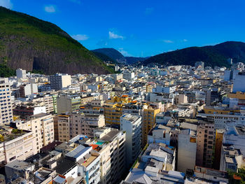 High angle view of buildings in city