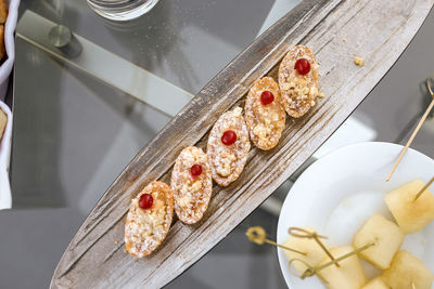 High angle view of snacks on plate