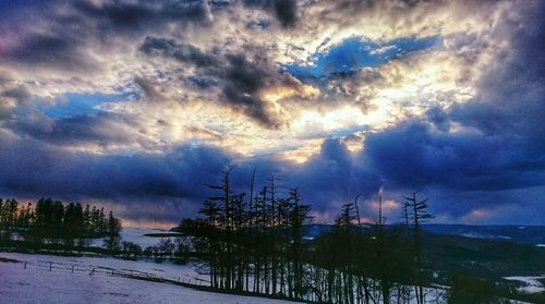 Scenic view of landscape against sky during winter