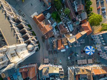 High angle view of buildings in city