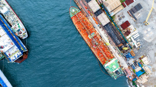 High angle view of boats in sea