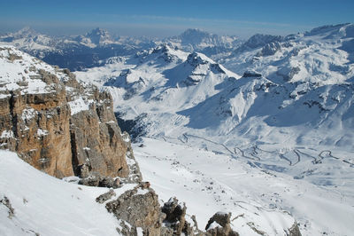 High angle view of snowcapped mountains