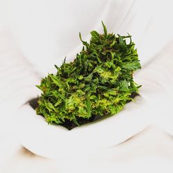 High angle view of chopped leaf on table