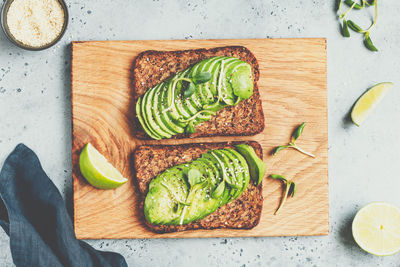 High angle view of breakfast served on table