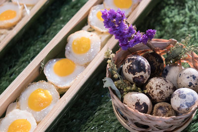 High angle view of food on table