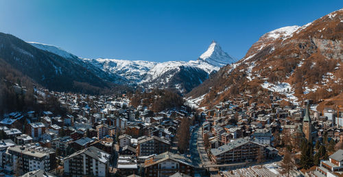 High angle view of townscape against sky