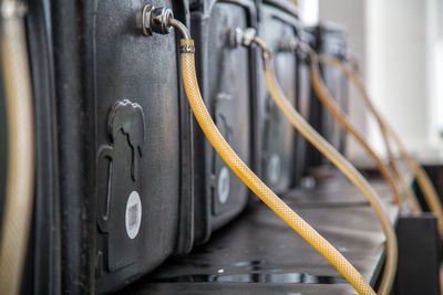 Close-up of storage tanks in brewery