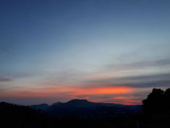 Scenic view of silhouette mountains against sky during sunset