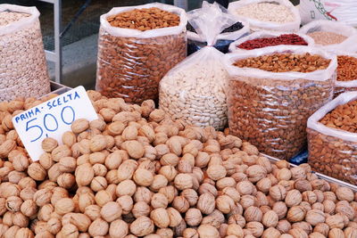 High angle view of food for sale at market stall