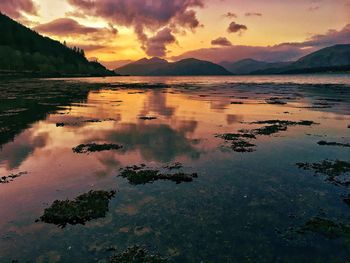 Scenic view of lake against dramatic sky