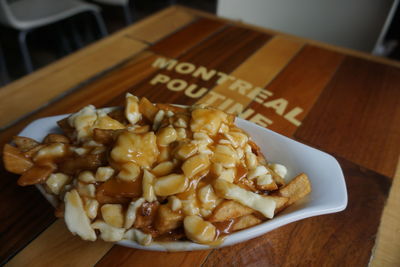 Close-up of pasta in plate on table