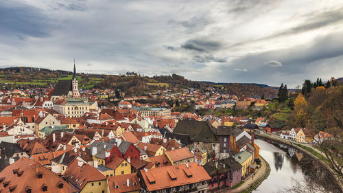 High angle view of townscape against sky