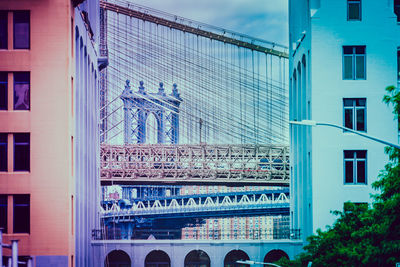 View of bridge in city against sky