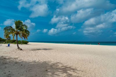 View of beach against cloudy sky