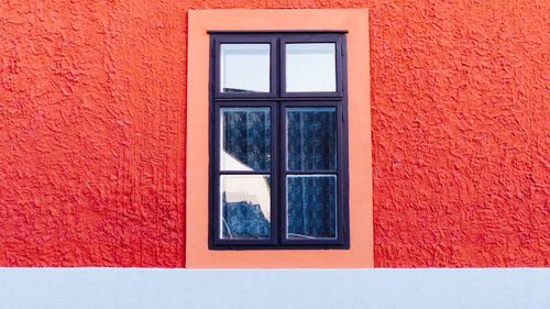 Close-up of window on wall of building