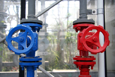 Close up of red and blue valve