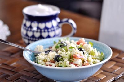 Close-up of salad in bowl on table