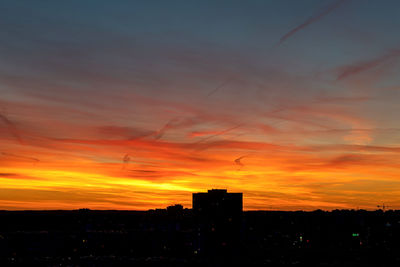 Silhouette buildings against sky during sunset