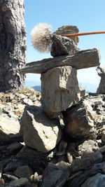Close-up of rock against sky
