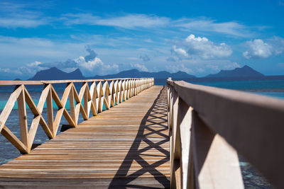Wooden bridge on sunny day near the bum bum island in semporna, borneo sabah.