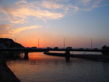 Scenic view of river against sky during sunset